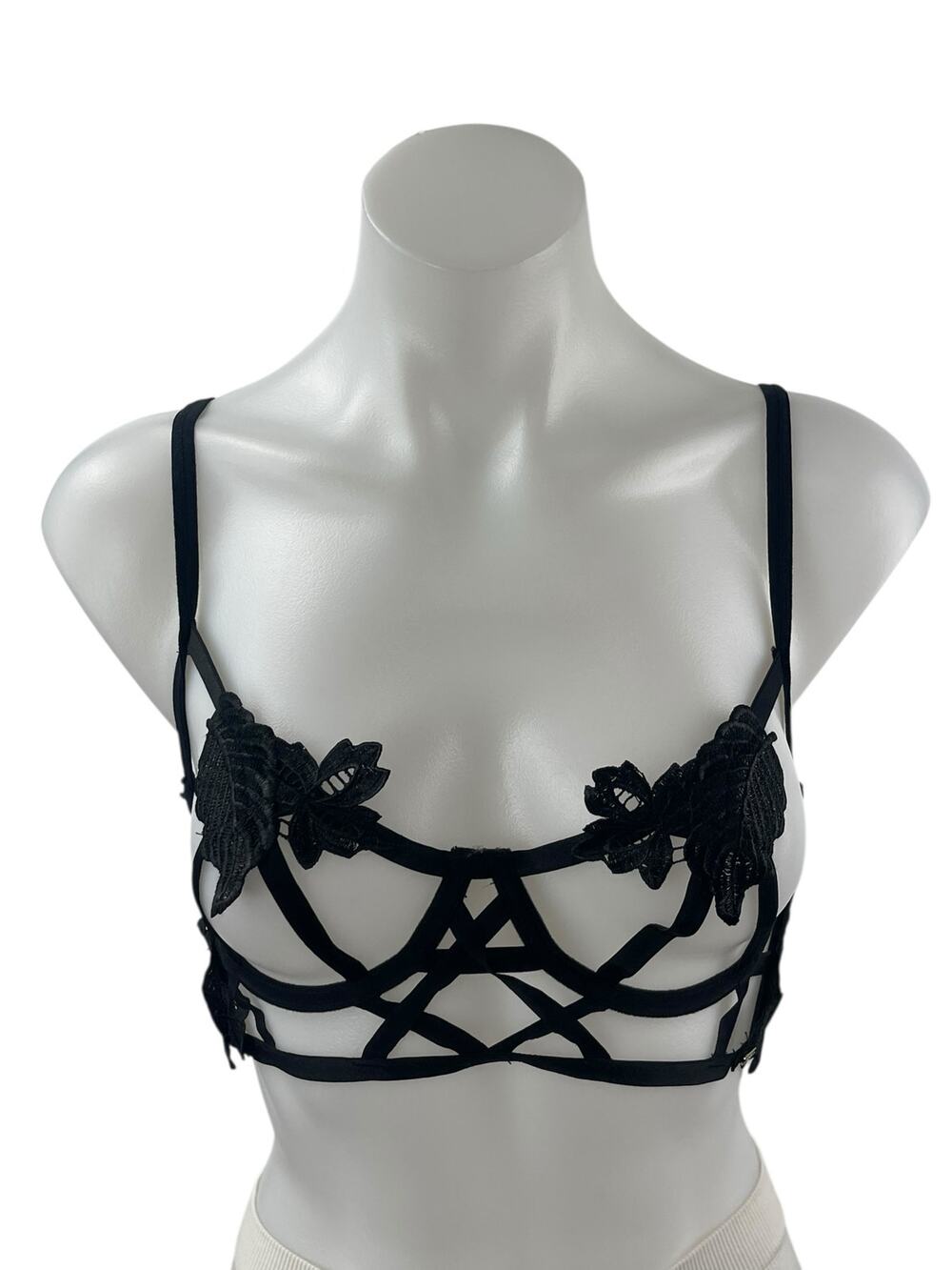 Bluebella Nikita Black Floral Embroidery Sleeveless Strappy Bra Lingerie Sz 32D